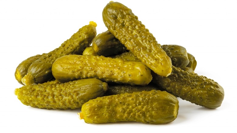 pile of dill pickles 