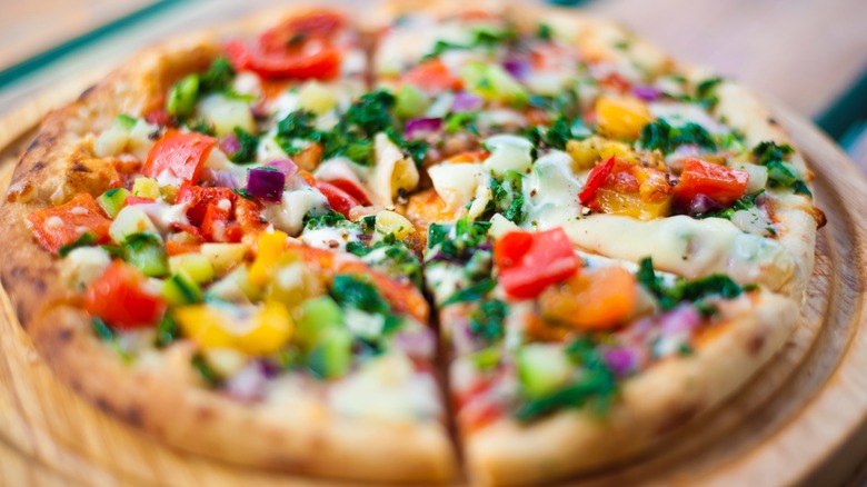 Closeup of vegetable pizza