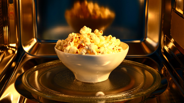 Bowl of popcorn in microwave