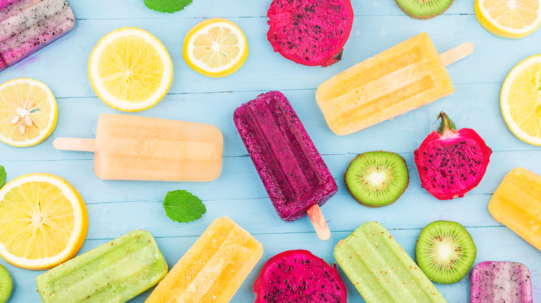 an array of different frozen popsicles