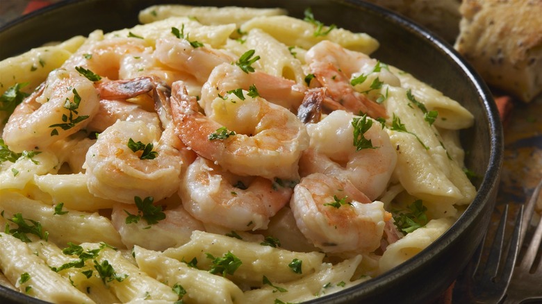 Bowl of shrimp pasta