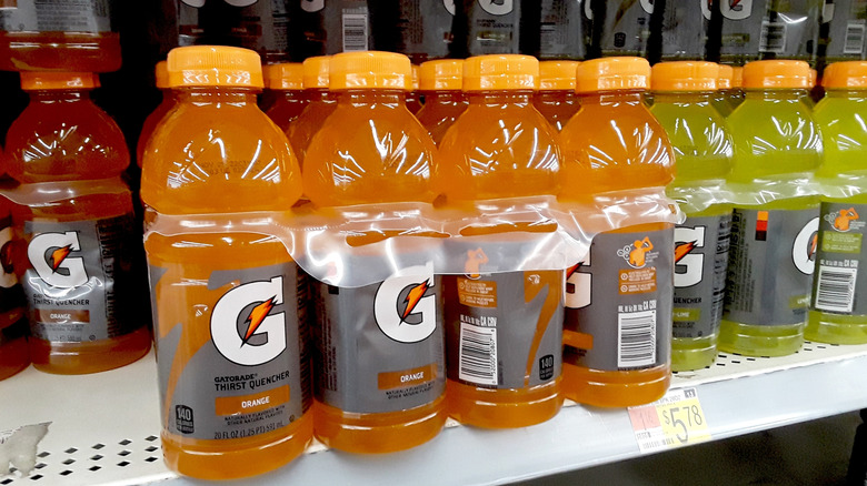 Bottles of Gatorade on store shelf