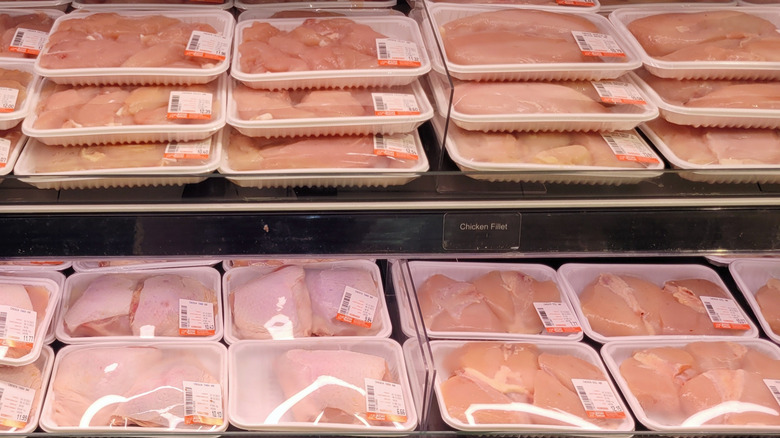 Chicken products on grocery store shelves