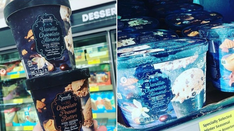Aldi seasonal ice cream flavors shown in 2022 and 2021 package sizes