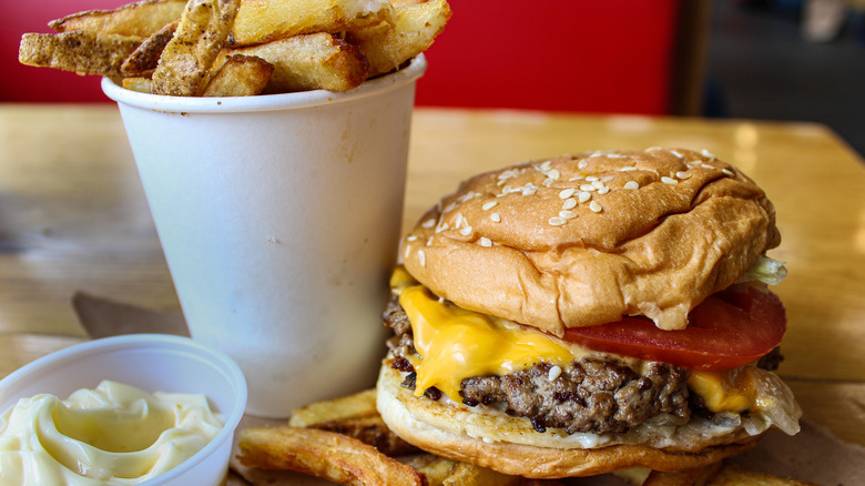 Five guys cheeseburger and fries