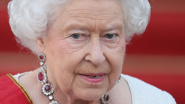 Close up of Queen Elizabeth II wearing a crown