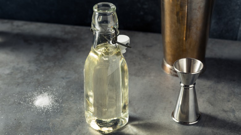 simple syrup in glass bottle