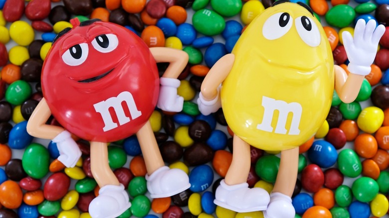 M&M's characters on top of pile of M&M's