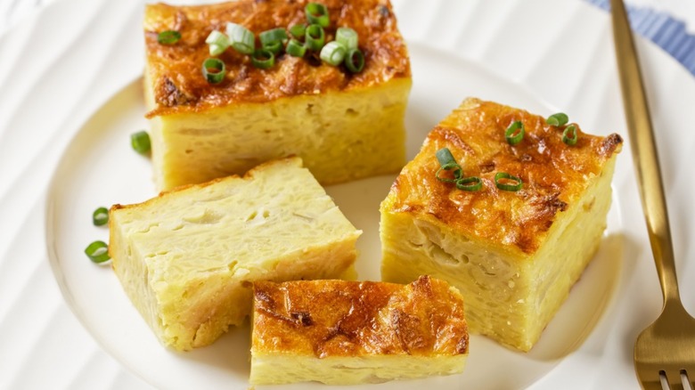 potato kugel squares on plate