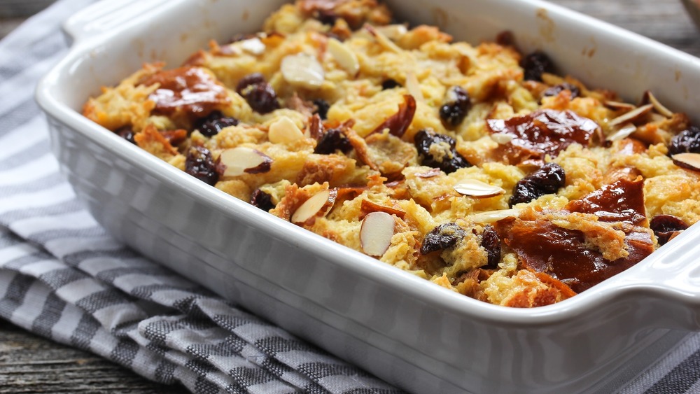 Bread pudding with raisins