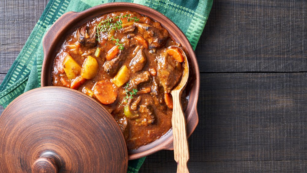 irish stew lamb carrots potatoes green tea towel