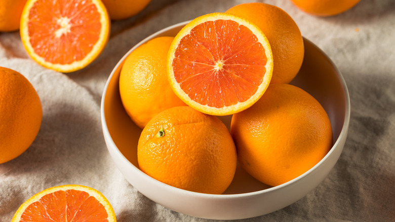 Sliced blood oranges in a bowl