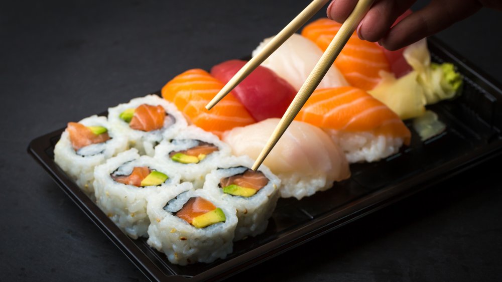 Sushi served in a plastic tray