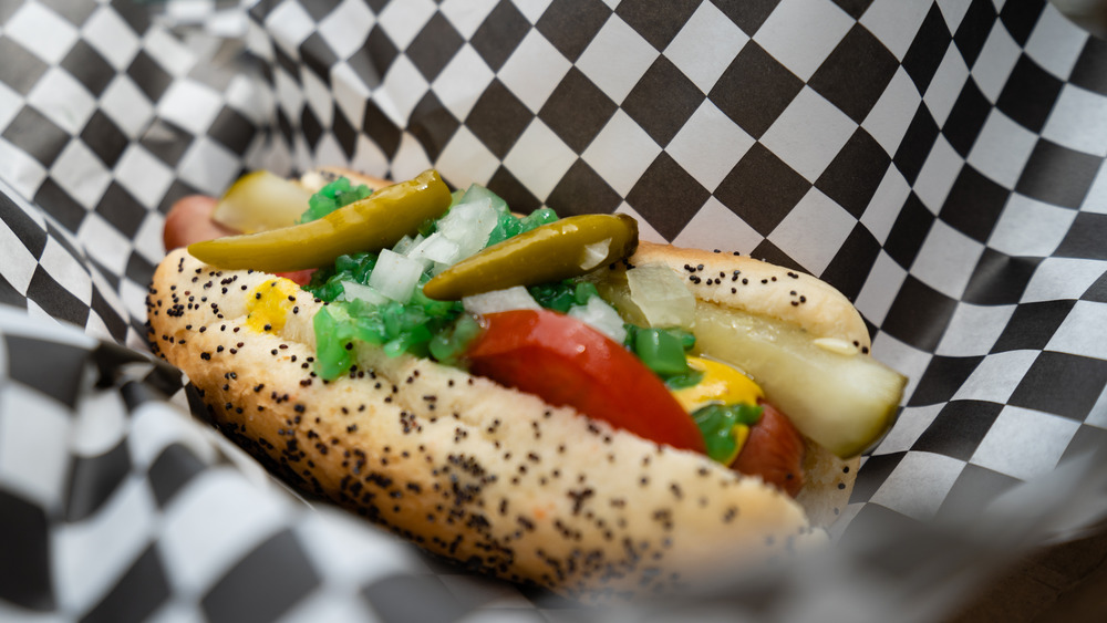 Chicago-style hot dog the works