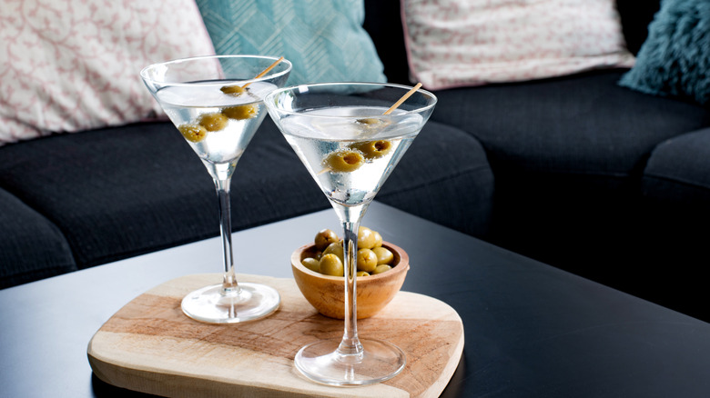 Martinis on a wood board