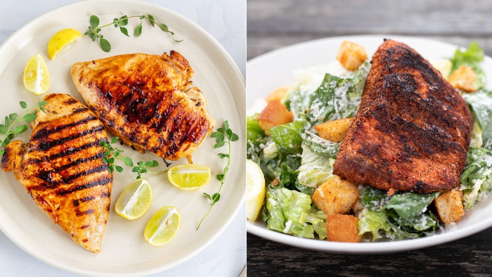 grilled chicken and blackened salmon