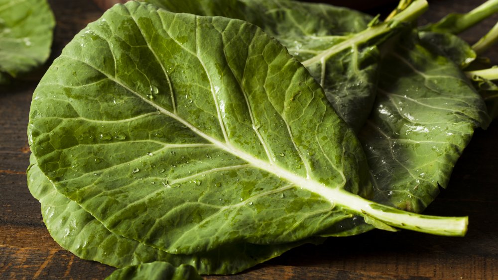 organic collard green leaves