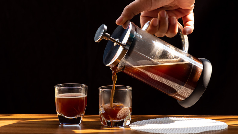 French press coffee being poured