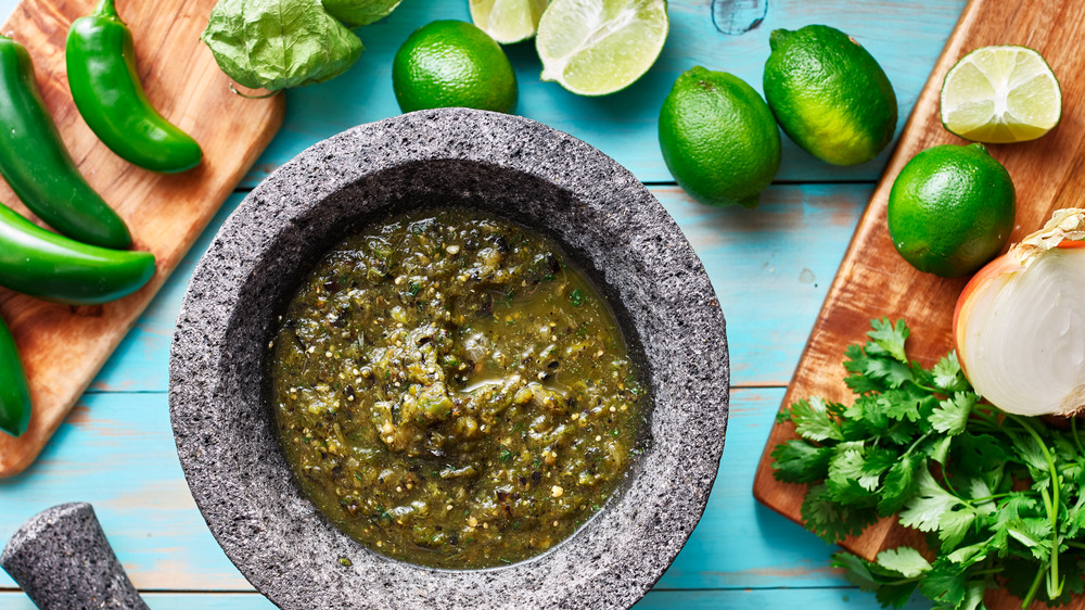 Salsa verde in stone bowl