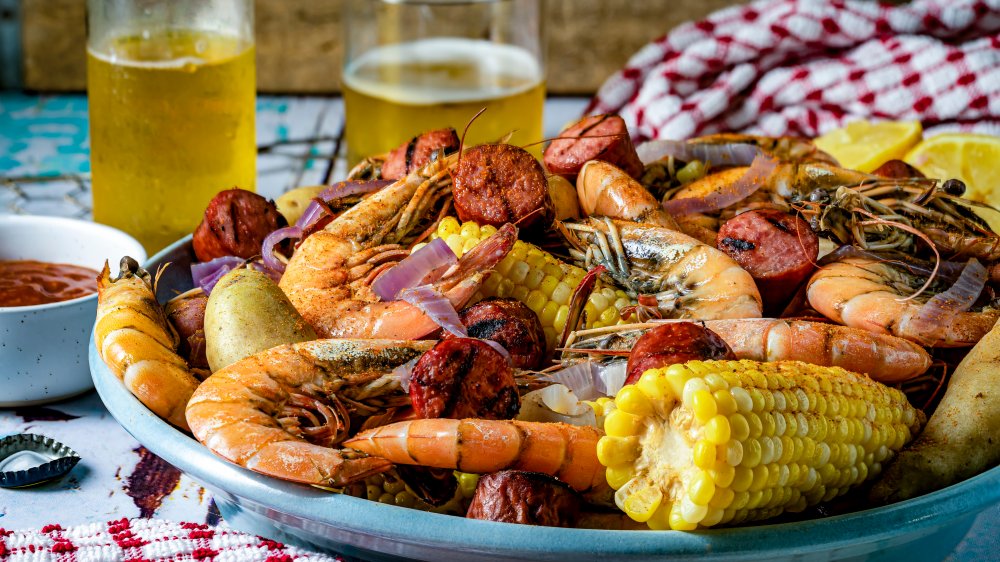 Platter of southern shrimp boil