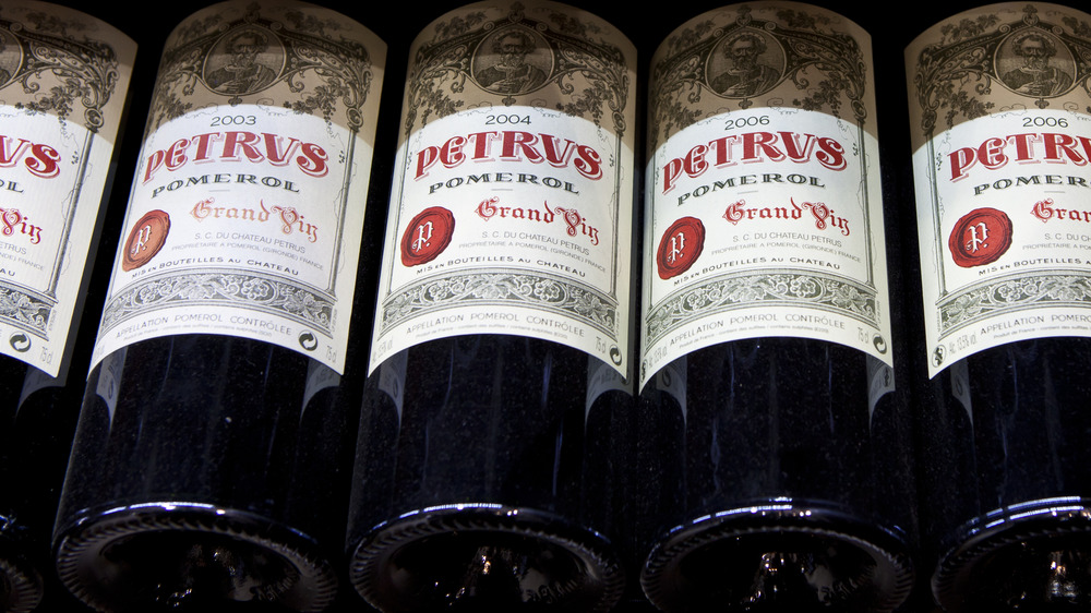 Bottles of Chateau Petrus of different vintages