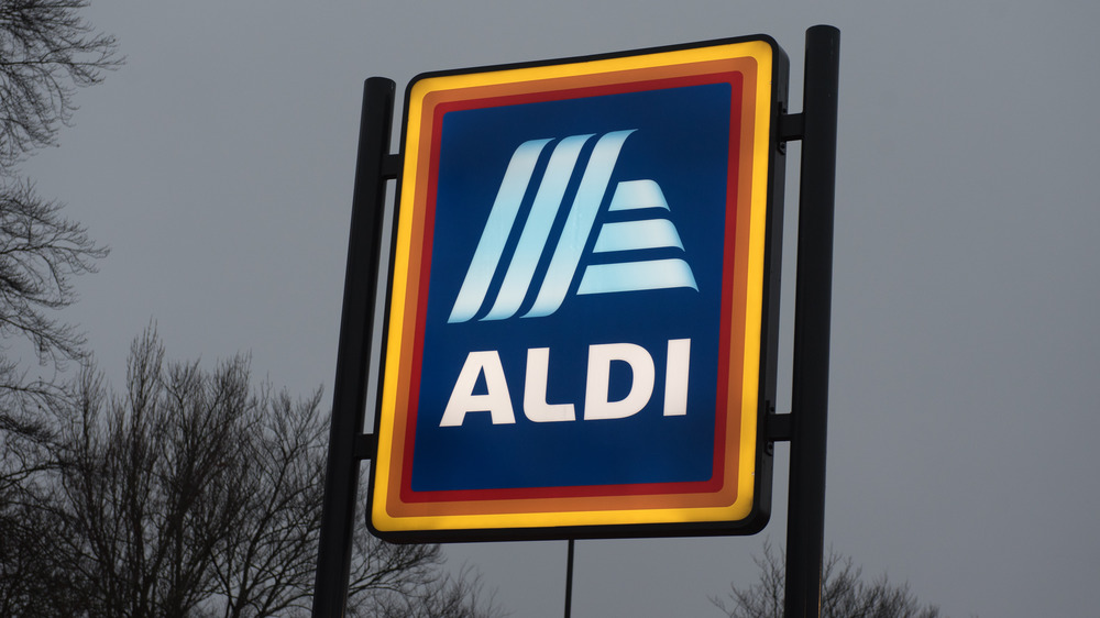 Aldi sign against dark sky