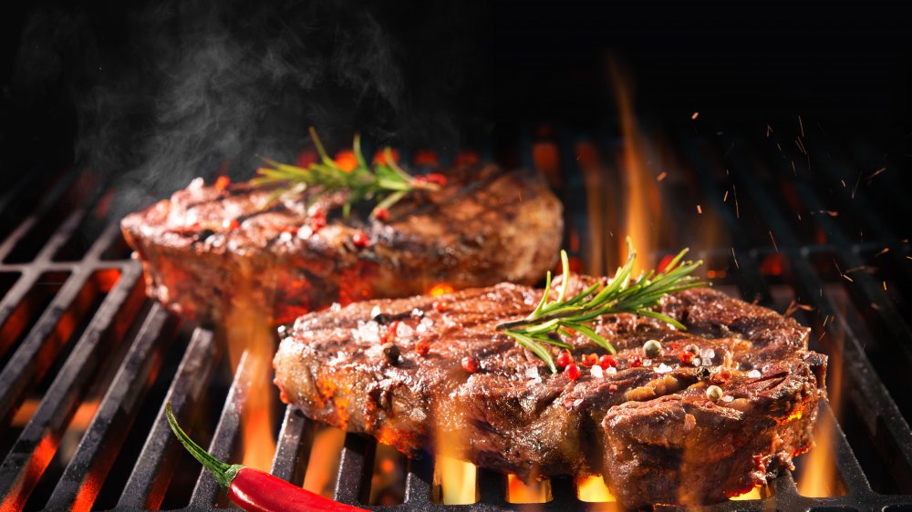 Steaks on a grill