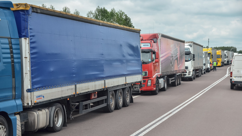 Truck traffic jam on highway