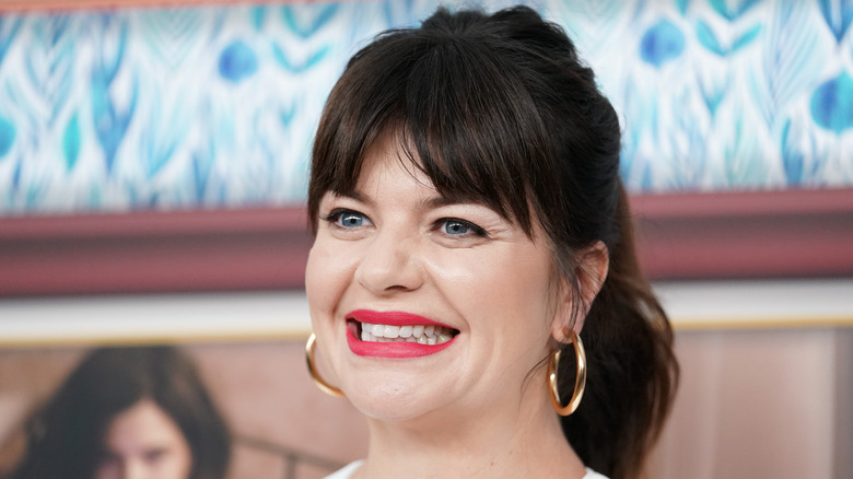 Casey Wilson with red lipstick