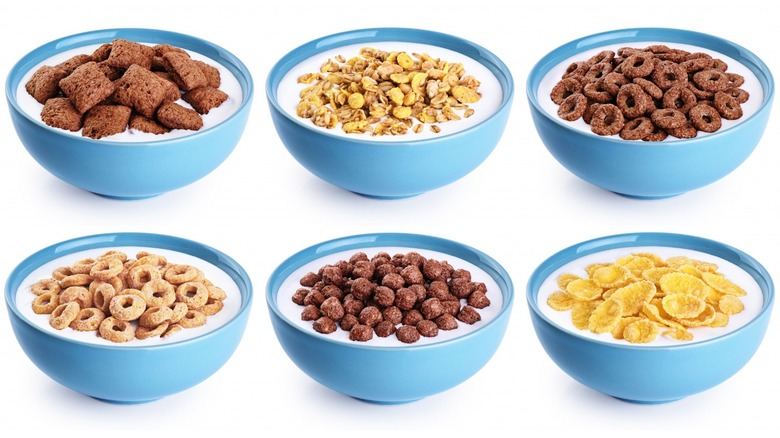 Various bowls of cereal