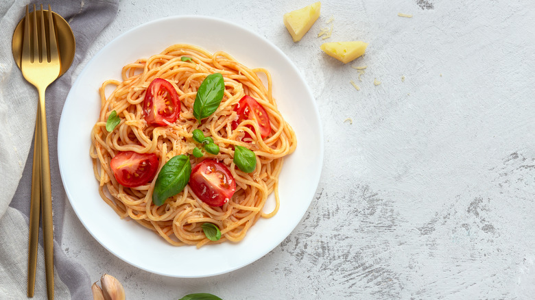 Bowl of pasta and tomatoes