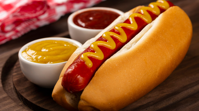 hot dog with ketchup and mustard