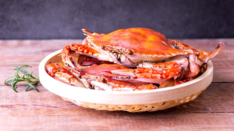 Cooked crab in a bowl