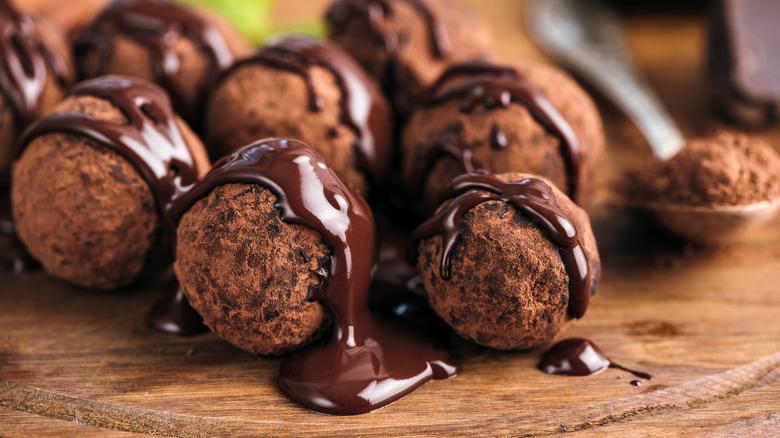 chocolate truffles ganache melted over