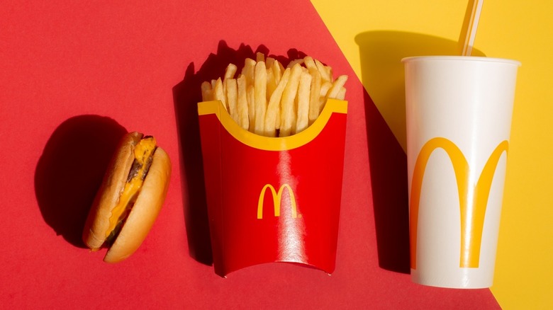 McDonald's burger, fries, and drink meal