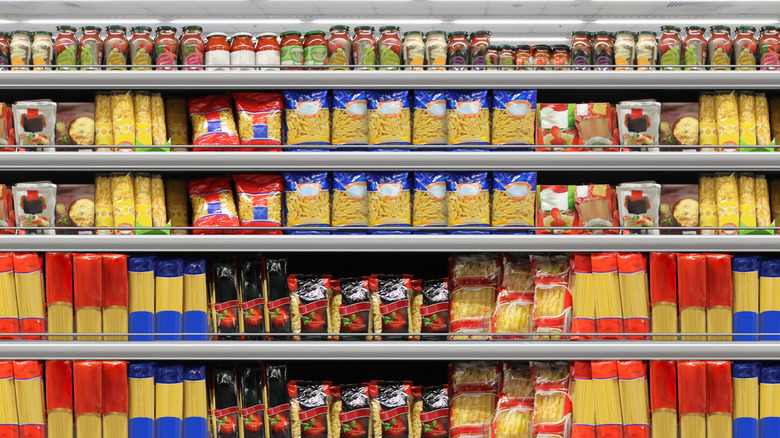 Pasta aisle at grocery store 