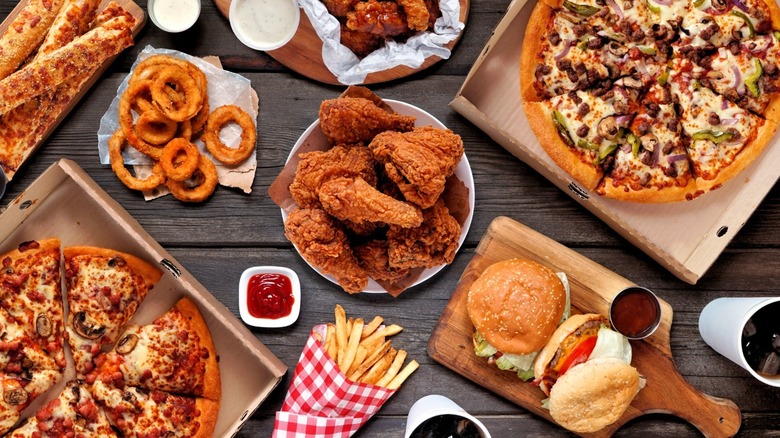 Array of fried and greasy foods