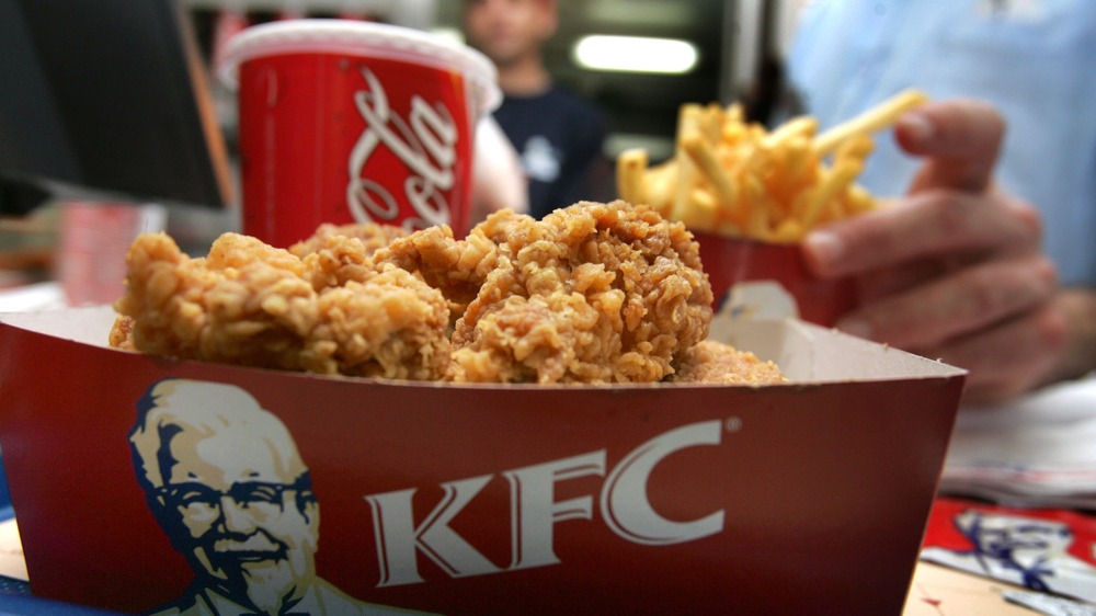 KFC chicken, fries, and beverage
