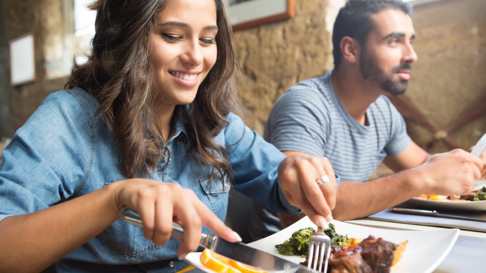 Couple dining in restaurant