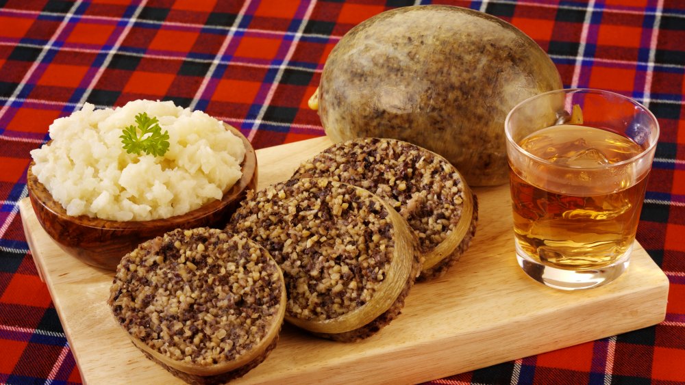 sliced haggis on a cutting board