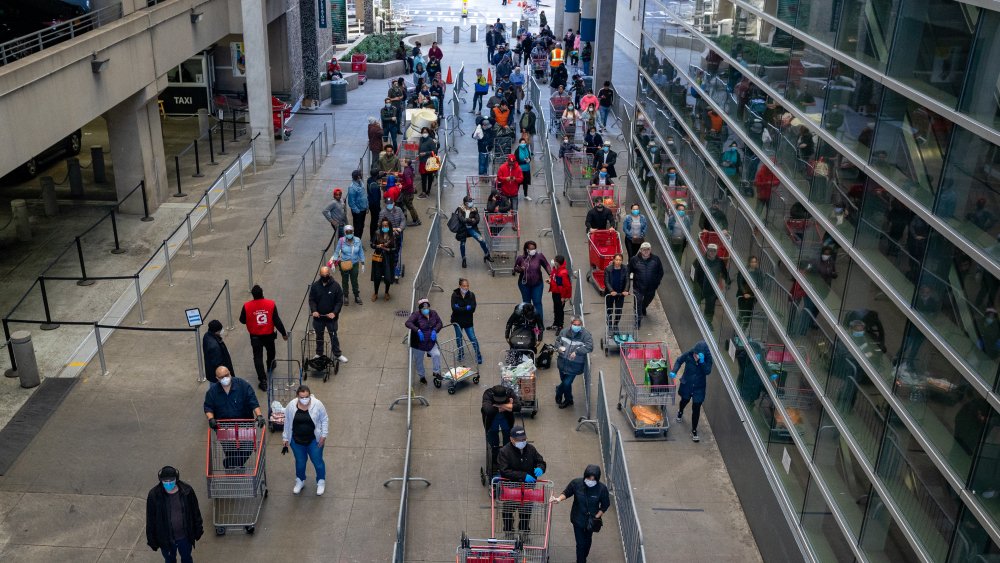 Shoppers waiting in line at Costco