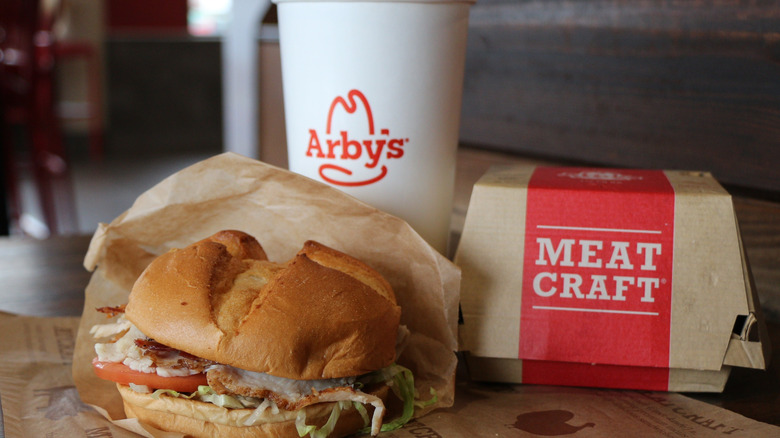 Arby's sandwich and drink