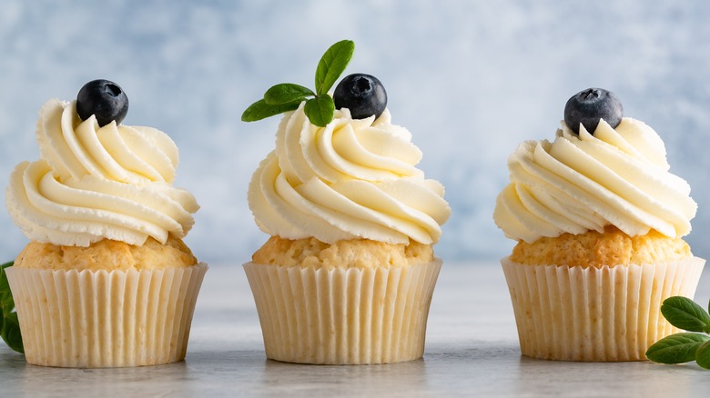 Three cupcakes with icing