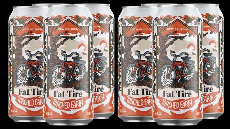 Cans of New Belgium Fat Tire Torched Earth Beer