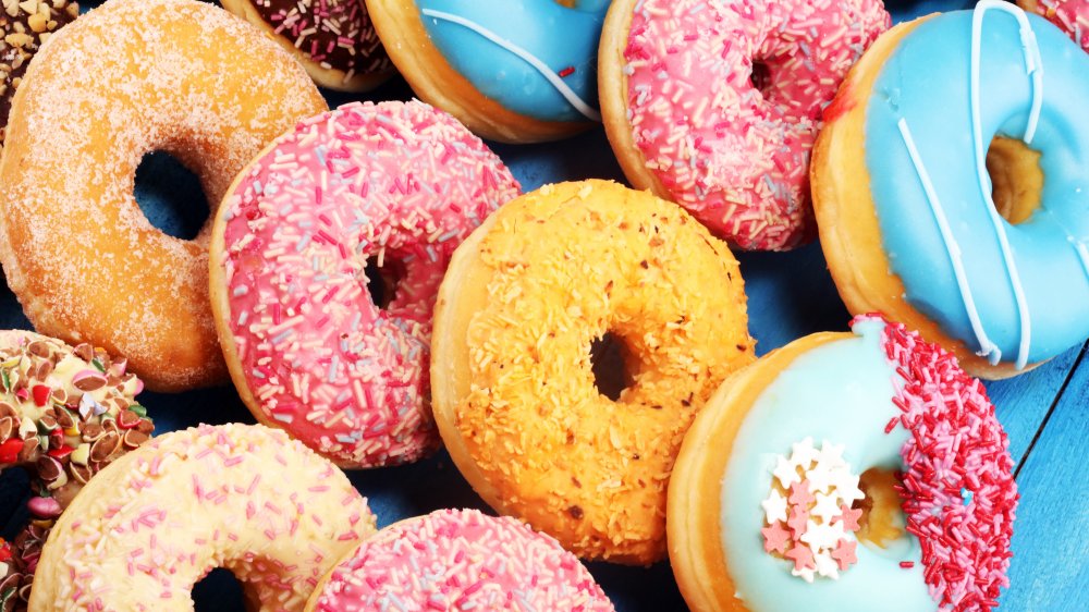 a variety of colorful donuts