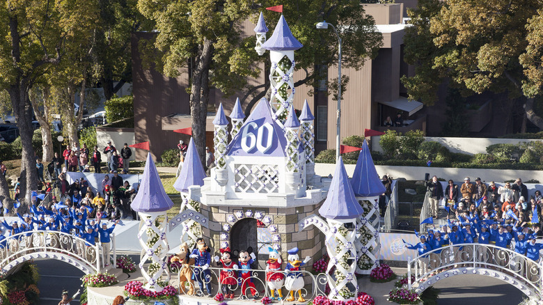 Disneyland event with characters and crowd of visitors