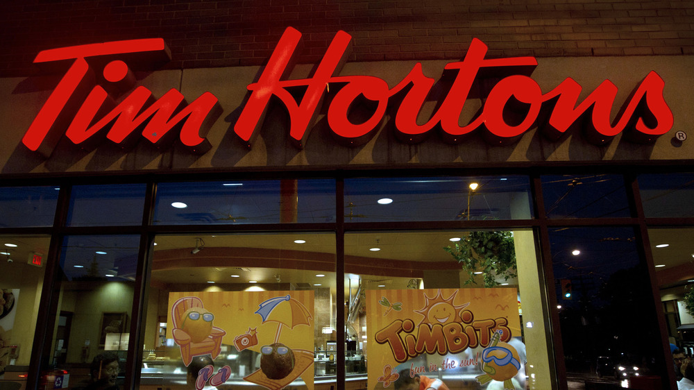 Tim Hortons sign lit up