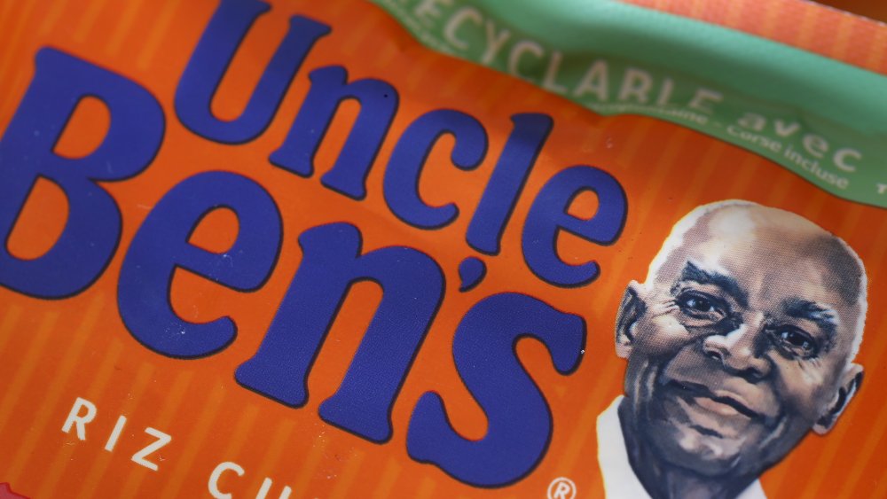 Closeup of Uncle Ben's name and logo