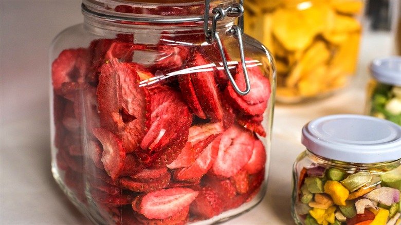 Freeze-dried strawberry in jars