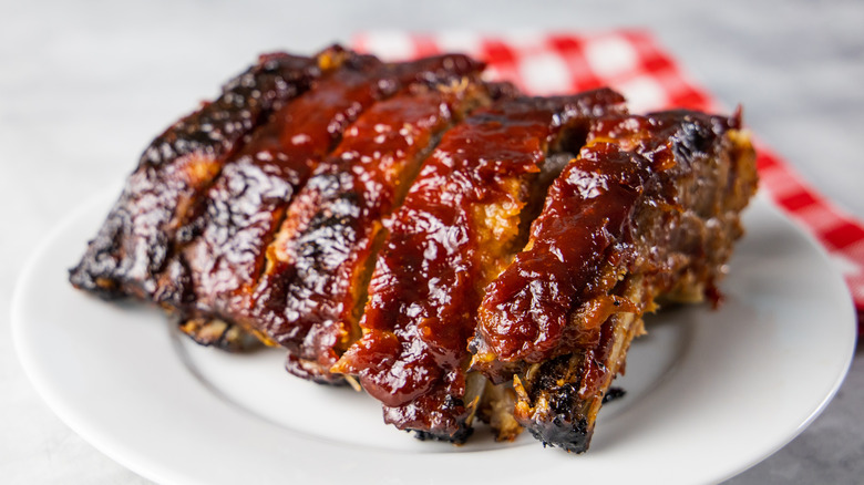 BBQ sauce slathered on ribs